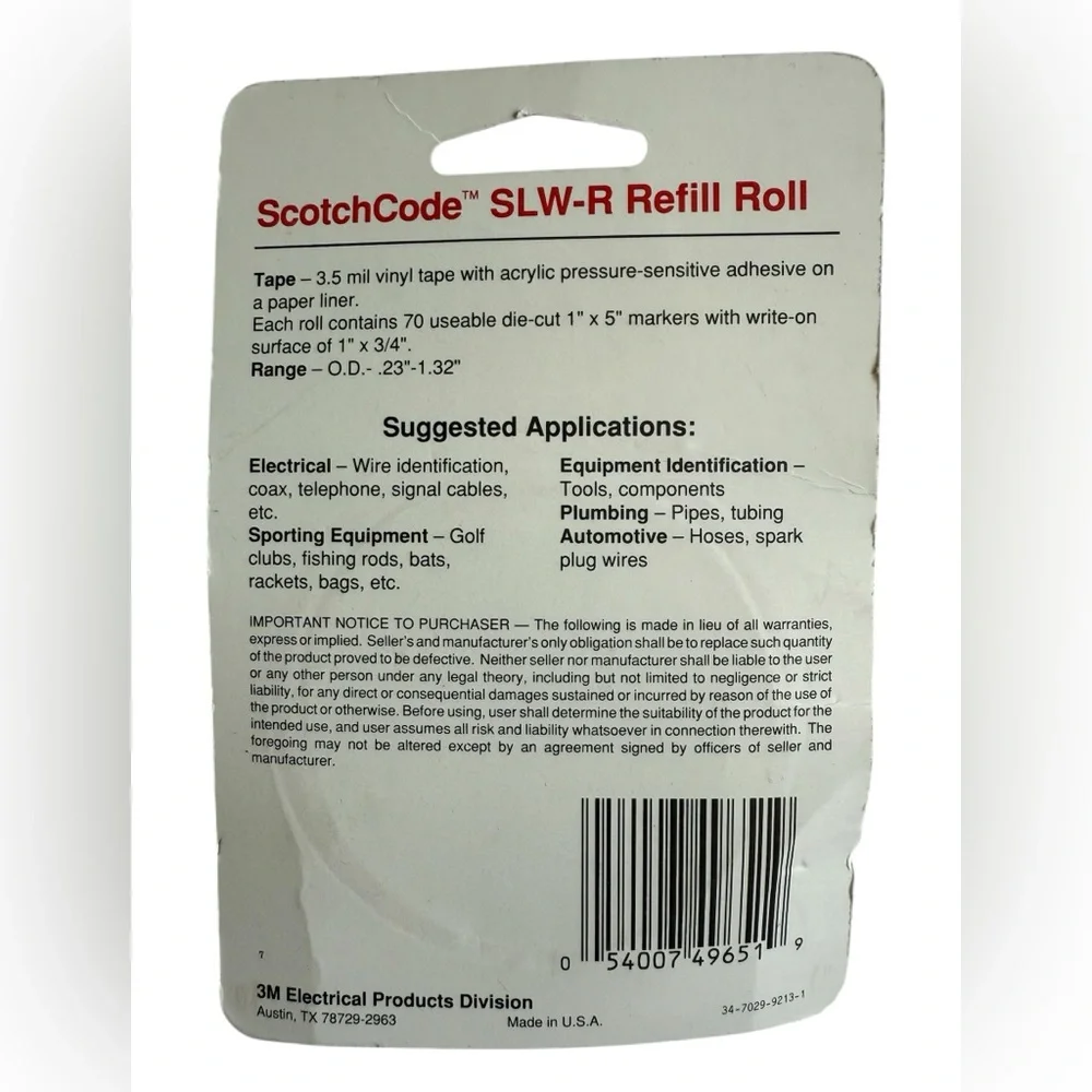 3M SLW-R Write-On Dispenser Refill Roll (70 markers 1” x 5”)